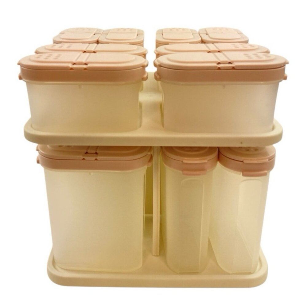 Vtg Tupperware Modular Mates Carousel Spice Rack 16 Containers Pink Top Complete